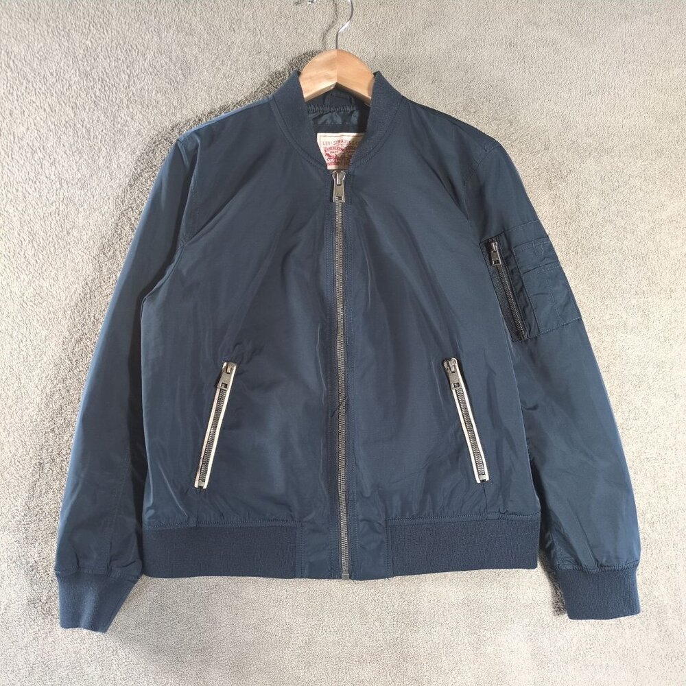 Levi’s Flight Bomber Jacket Mens XL Navy Full Zip Aviation Polyester Ribbed Hem‎